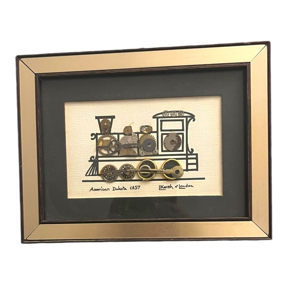 AMERICAN DAKOTA TRAIN 1857 ~ HOROLOGICAL COLLAGE‎ PICTURE ~ SIGNED L. KERSH
